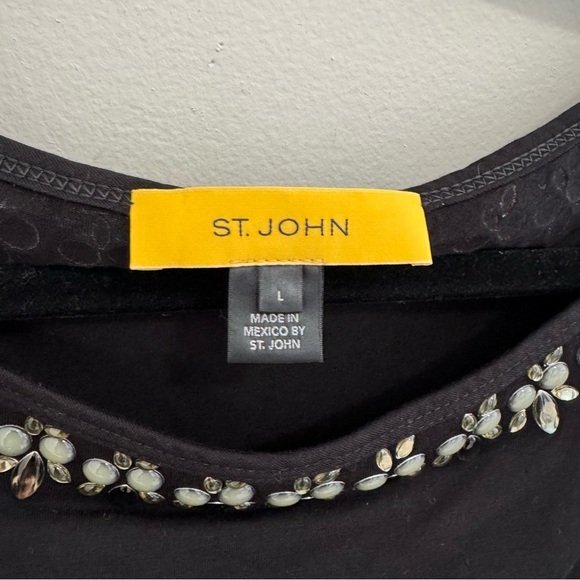 St. John Black Jeweled Neck Blouse - Picture 4 of 7